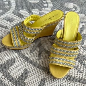 COLE HAAN YELLOW WEDGE HEEL SANDALS.  SIZE 8.5